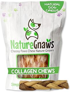 Nature Gnaws Braided Collagen Sticks for Dogs 6" (5 Count) - Long Lasting for Aggressive Chewers and Large Dogs - Natural Beef Hide Dog Chew Bones