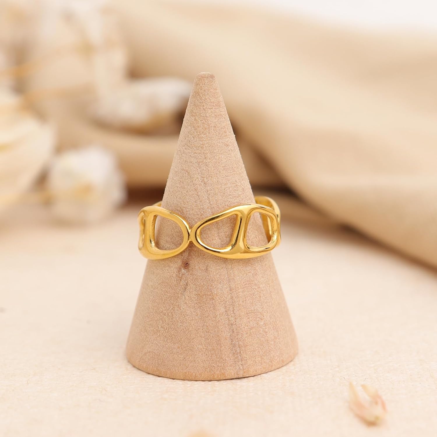 Chunky Gold Open Rings for Women, Trendy Minimalist Simple Adjustable Twisted Geometric Hollow Flower Circle Thumb Stackable Ring Prom Holiday Jewelry Gift - Image 4