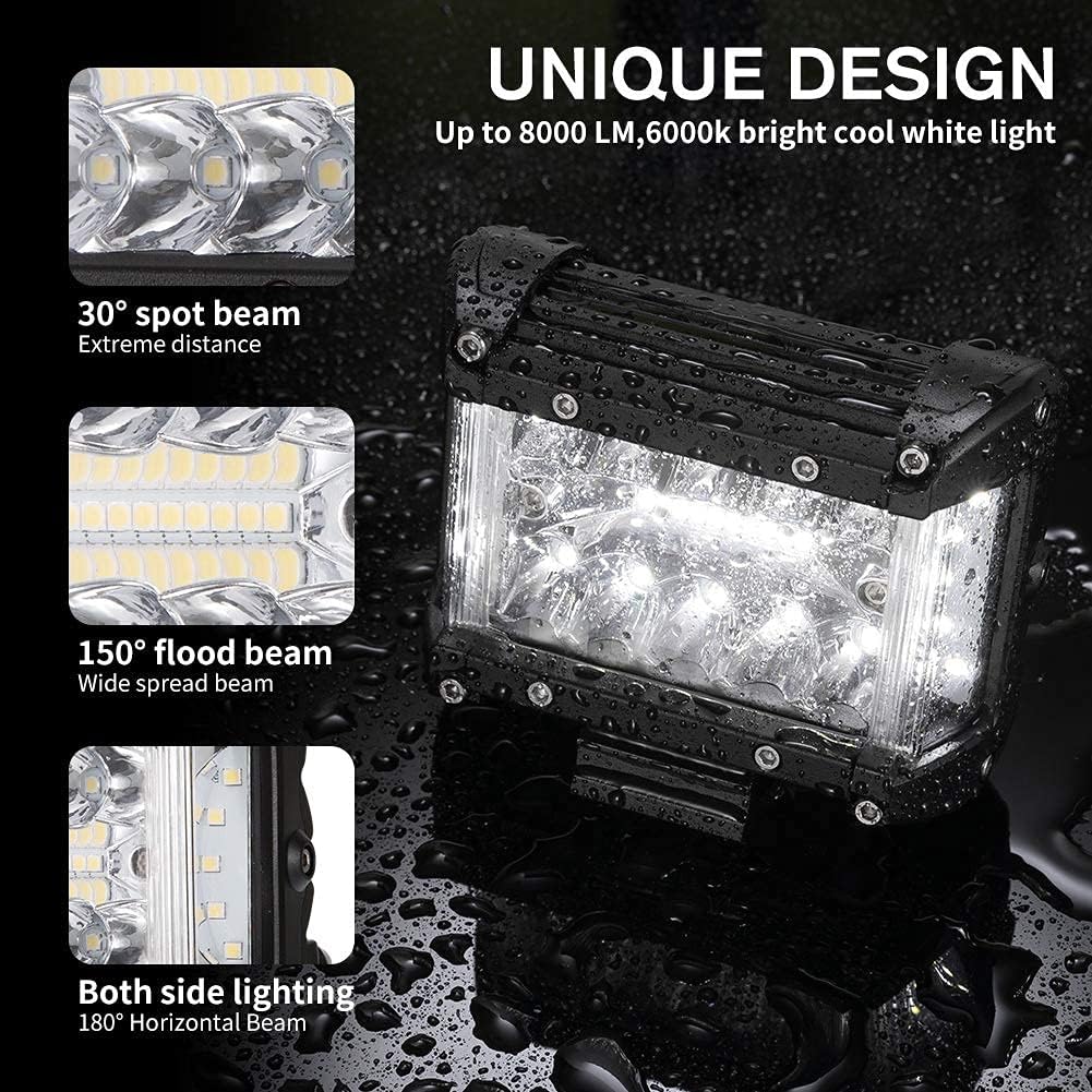 FIERYRED Side Shooter LED Pods 4 Inch Spot Flood Combo LED Light Bar,60W 8000LM Work Lights Off Road Driving Fog Bumper Lights for ATV UTV Truck Boat,IP68,1 year warranty(2pcs)