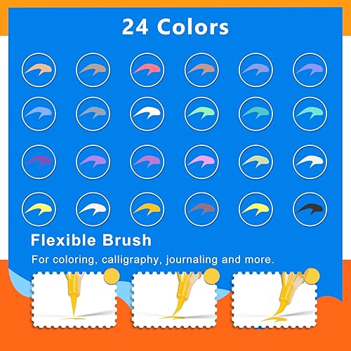 Miniatura 2 de 24 bolígrafos de pintura acrílica, marcadores de punta de pincel de 0.039-0.197 in para letras y pintura creativa, fabricación de tarjetas, pintura