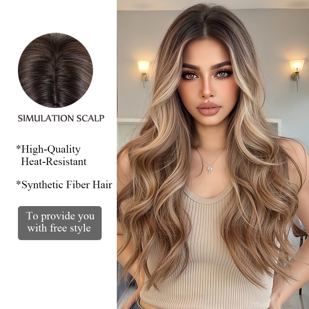 OUFEI Ombre Dark Blonde Wigs for Women Long Curly Wig Synthetic Hair Heat Resistant Wigs for Daily Party Cosplay Wear - Image 3
