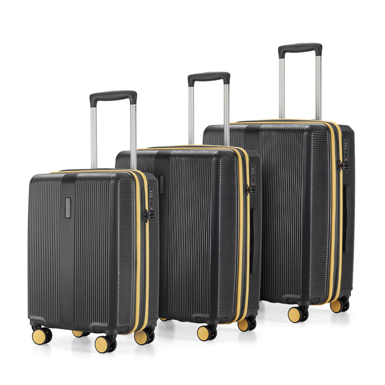 Primea Large Check-in Trolley Bag, Set of 3 Suitcase, PC Hard Luggage, Anti-Theft Zipper, TSA Lock, Built-in Expander, Built-in Wet Pouch, 8 Wheels, 3 Years Warranty, Grey