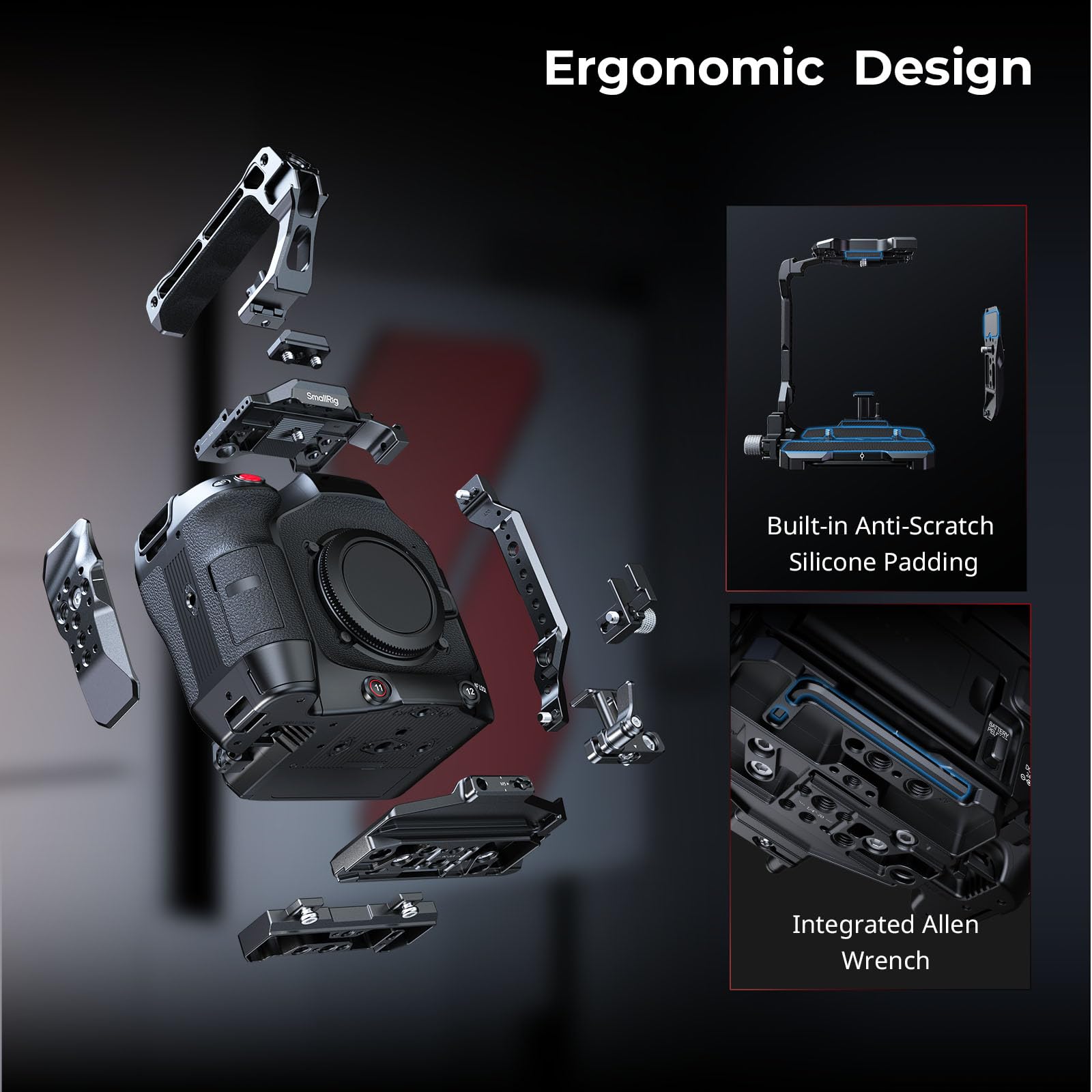 SMALLRIG Cage Kit für Canon C80, modulares Design mit Ober-, Seiten- und Unterplatte, NATO-Schiene, Objektivadapterhalterung, für HDMI-Klemme, Kamera-Videokäfig mit Zubehörschuh-5136