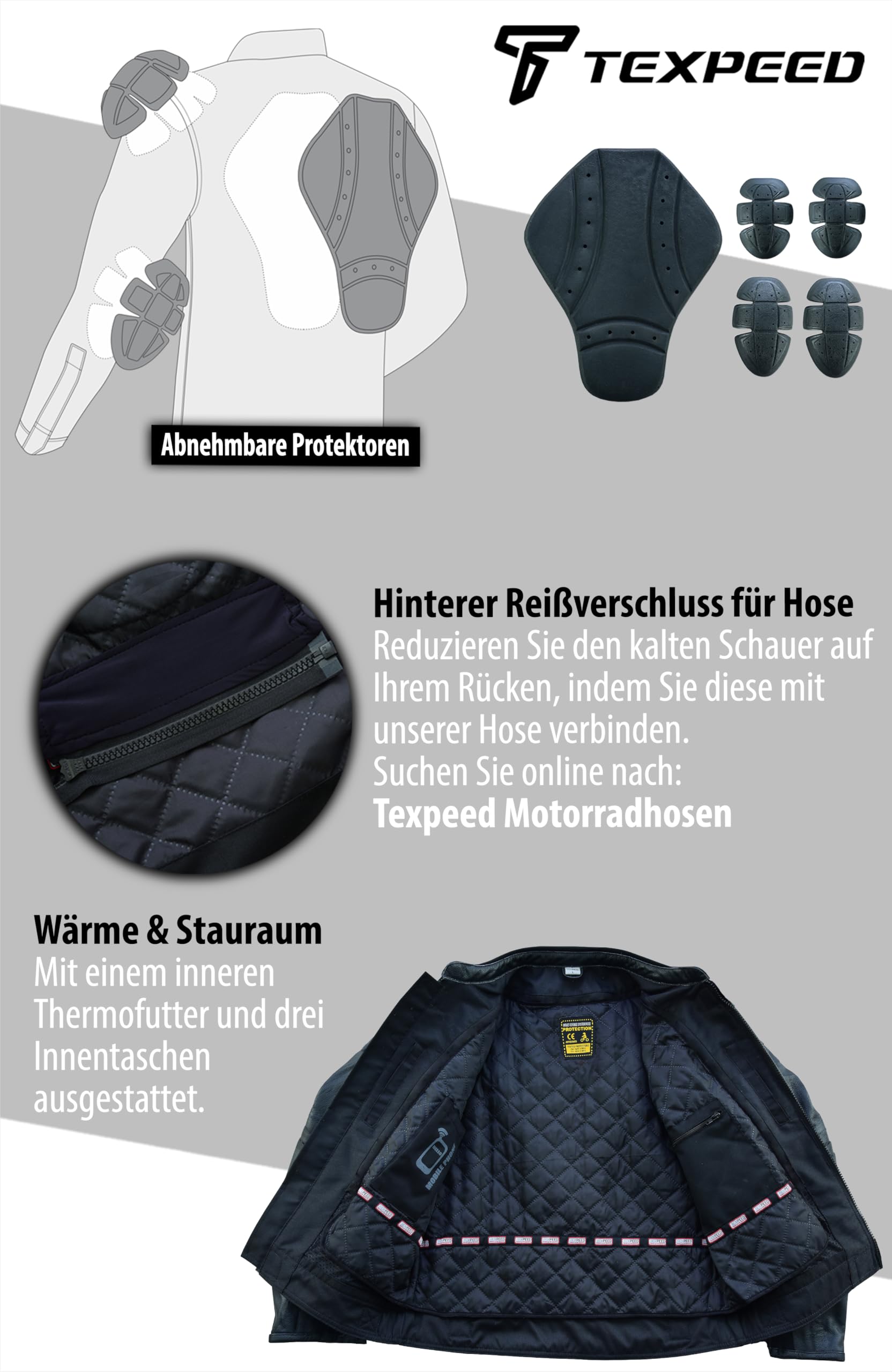 Texpeed Motorrad lederjacke herren mit protektoren - Marlon Brando Retro Chopper Rockerjacke - Mit Original Biker Rüstung (EN 1621-1) Schutz Schwarz - L