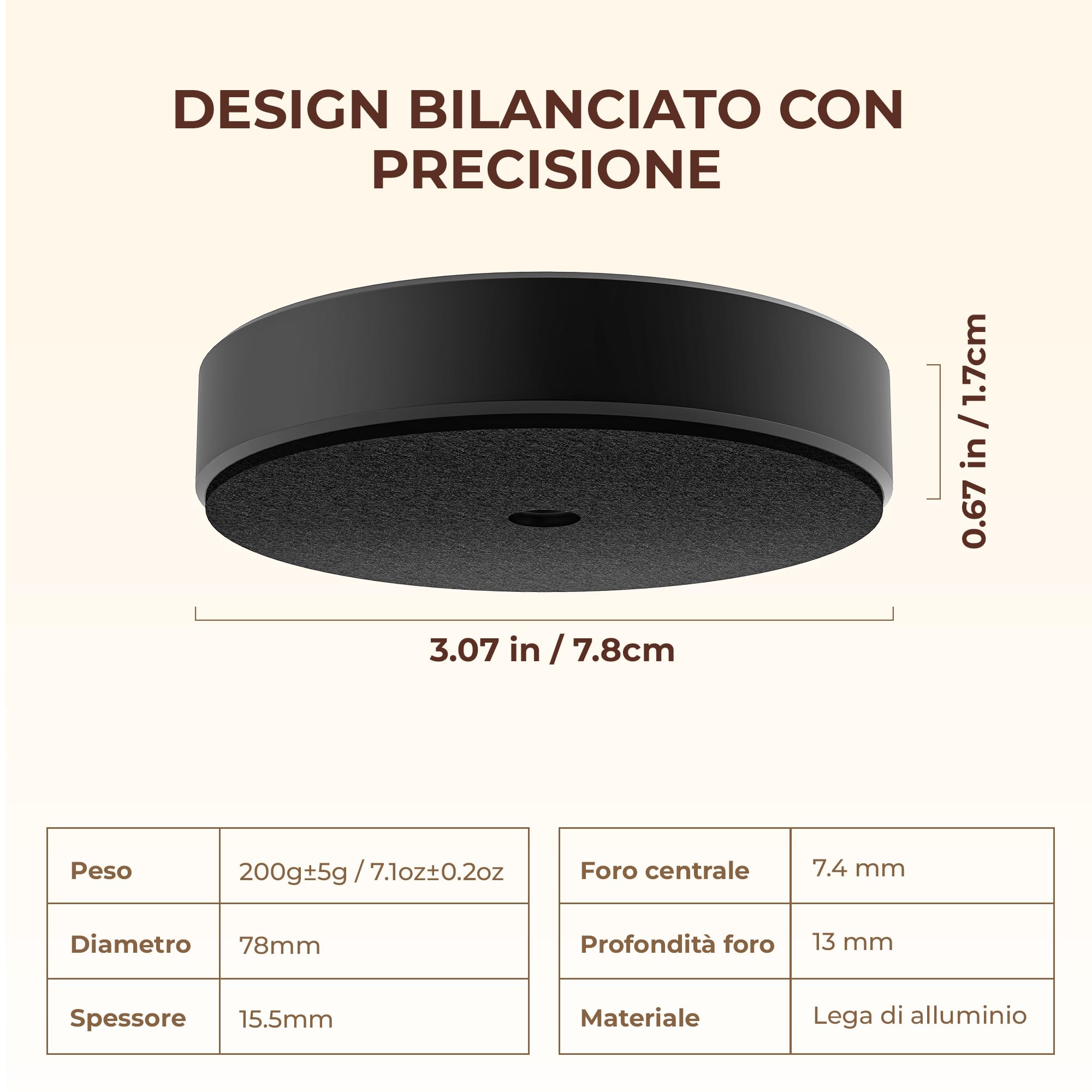 QLEARSOUL Peso per vinile 200 g（±5 g） per giradischi – Peso equilibrato in alluminio con base in feltro, riduce le vibrazioni e migliora la stabilità del disco