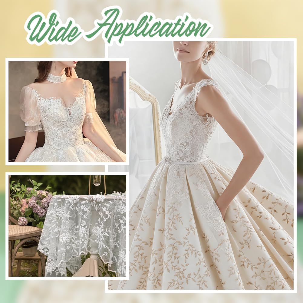 NBEADS 2.19 Yards Branch Leaves Embroidered Lace Fabric, 1.95 Yards Flower Polyester Mesh Lace Fabric Soft Tulle Lace Trim for Clothing Dress Wedding Dress Curtain Decor, Dark Goldenrod