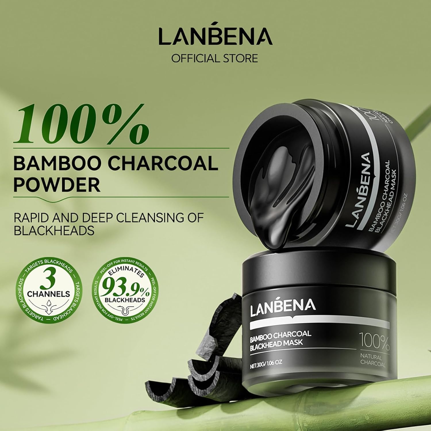 LANBENA Strisce per Pori al Carbone di Bambù (30g/1,06 Oz), 60 Pezzi Striscia per Naso con Rimozione Punti Neri, Rimozione Punti Neri per il Viso, Kit per Rimuovere Punti Neri, Striscia per Naso per