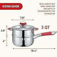 Vista 2 de Concord Cacerola de acero inoxidable SIMPLE POUR con nivel de vapor. Tapa de vidrio ventilada. Cuenta con boquillas de vertido dobles