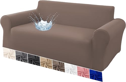 VKZ Funda de sofá elástica Impermeable de poliéster para 1/2/3/4 plazas, Tejido elástico Resistente al Agua, Protección para sofá contra Manchas, líquidos y Mascotas-2 plazas-Topo