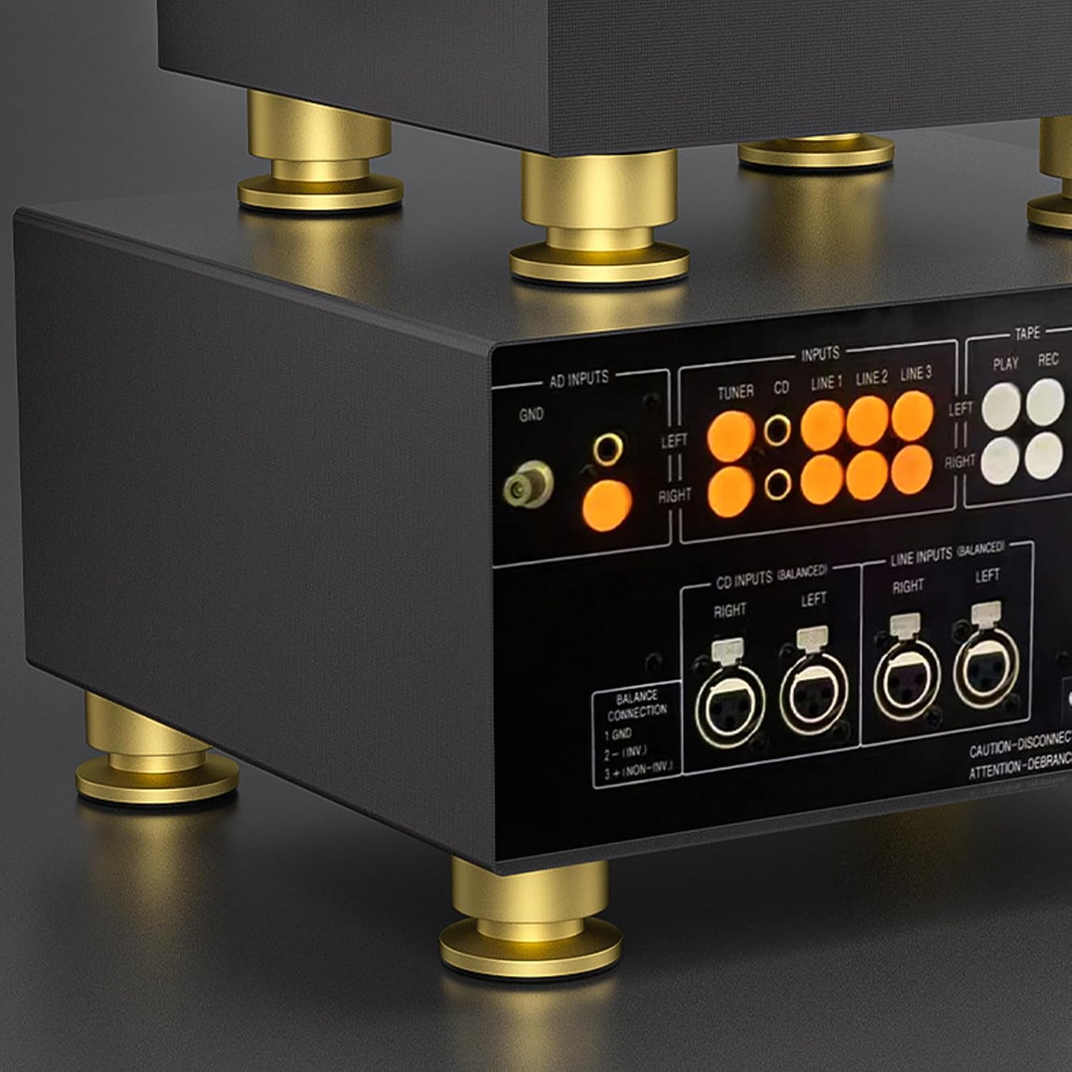 Hi-end Speaker Spikes, 1.8x1.4in Audio Speaker Shock Absorber Stand Feet Pads, Aluminum HiFi Isolation Feet Resonance Reducer for Subwoofer CD DVD Amp Turntables (Gold, SPK4535 (1.8"x1.4"))