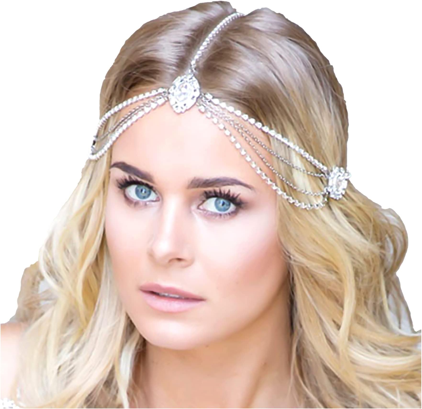 NAISKA Rhinestones Head Chain Hair Jewelry Crystal Boho Headpiece Halloween Charm Women Dainty Wedding Prom Hair Accessories for Bridal and Girls