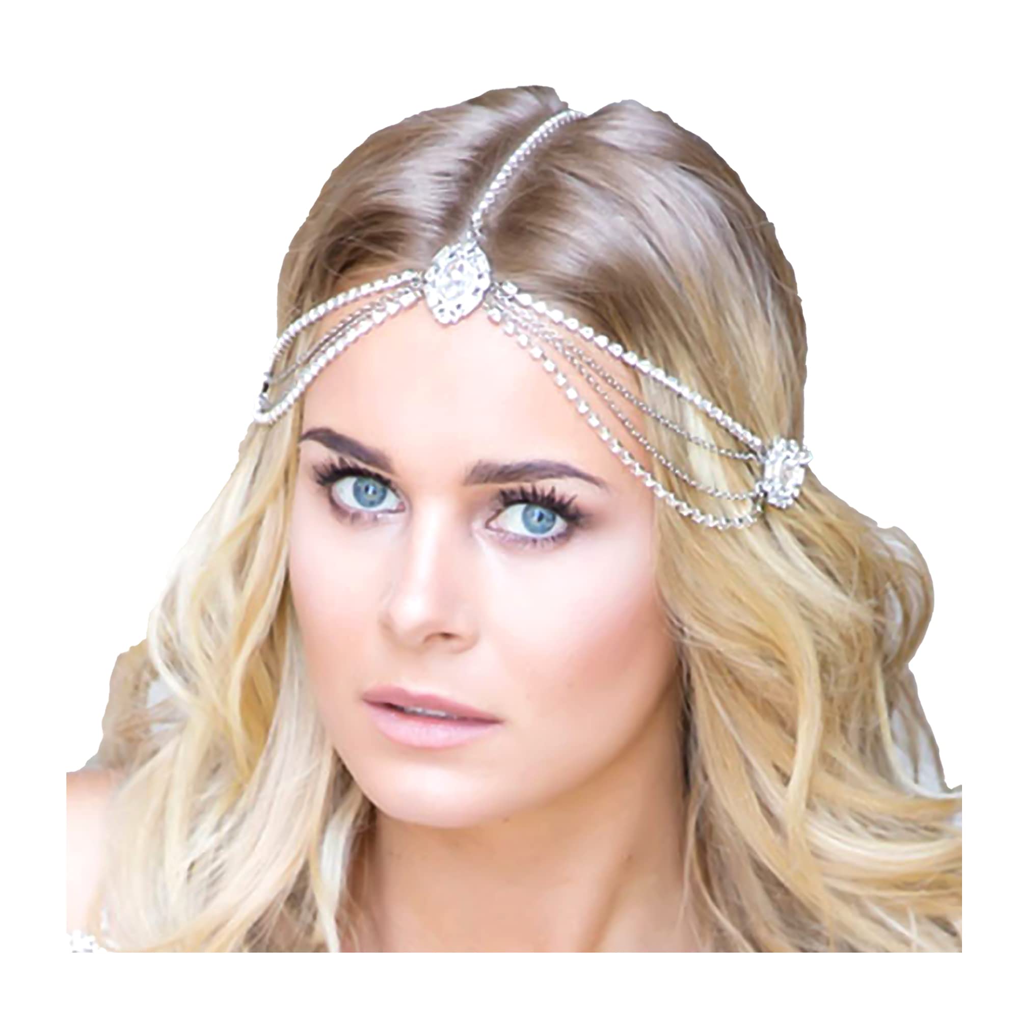 NAISKA Rhinestones Head Chain Hair Jewelry Crystal Boho Headpiece Halloween Charm Women Dainty Wedding Prom Hair Accessories for Bridal and Girls