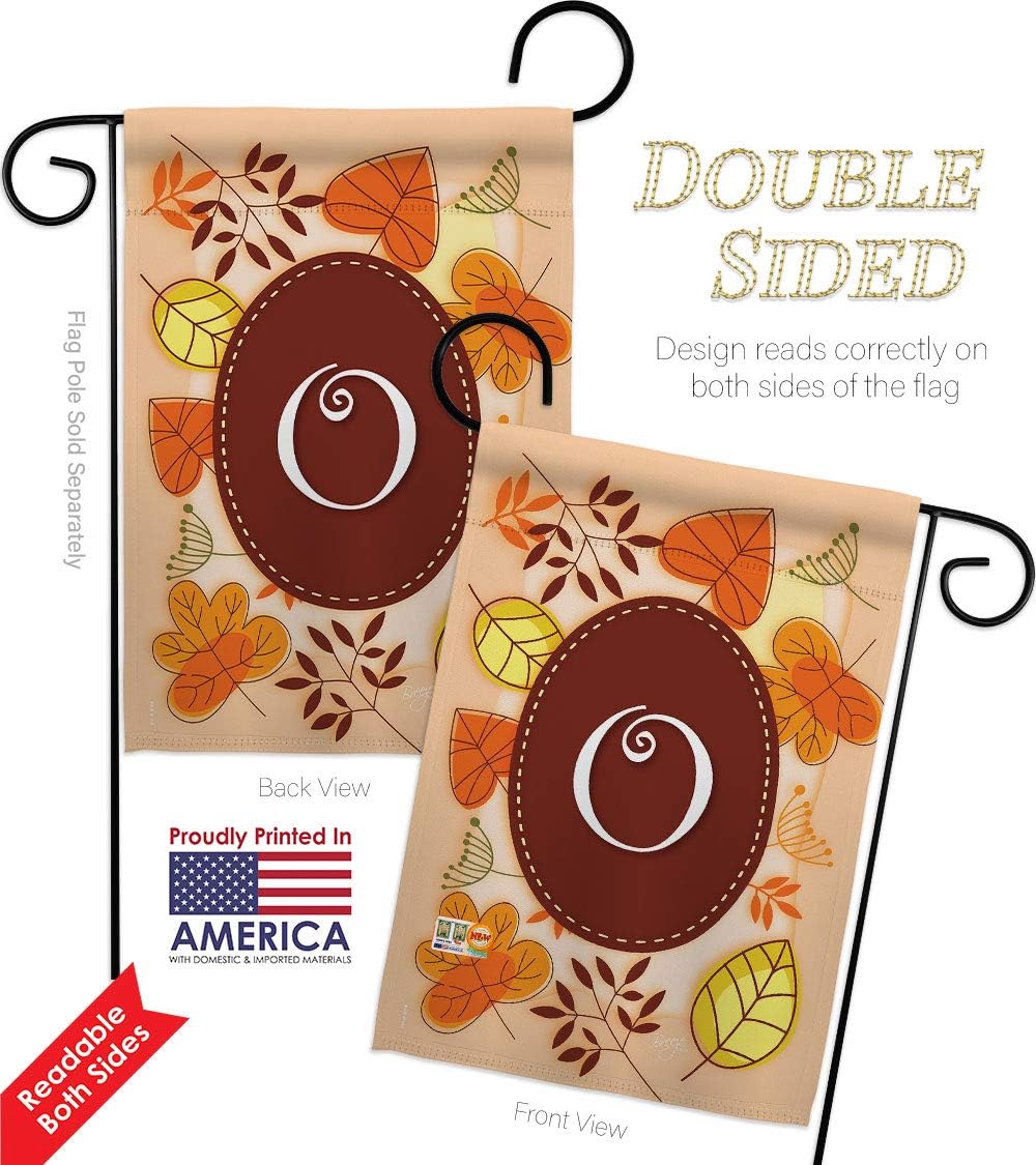 Autumn O Initial Garden Flag - Pack Monogram Fall Harvest & Scarecrow Pumkins Sunflower Leaves Season Autumntime Gathering USA Vintage Applique - House Banner Small Yard Gift Double-Sided 13 X 18.5