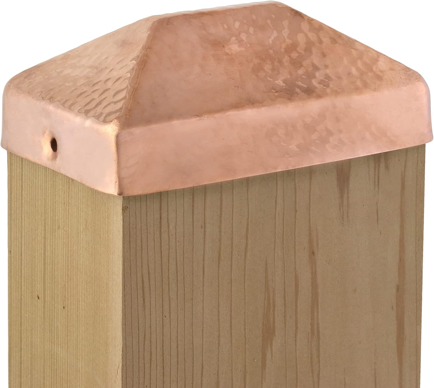 4x6 Hammered Copper Pyramid Post Caps (4-Pack) - Extended Lip - Solid Copper - Will Patina Naturally (3-1/2 x 5-1/2)