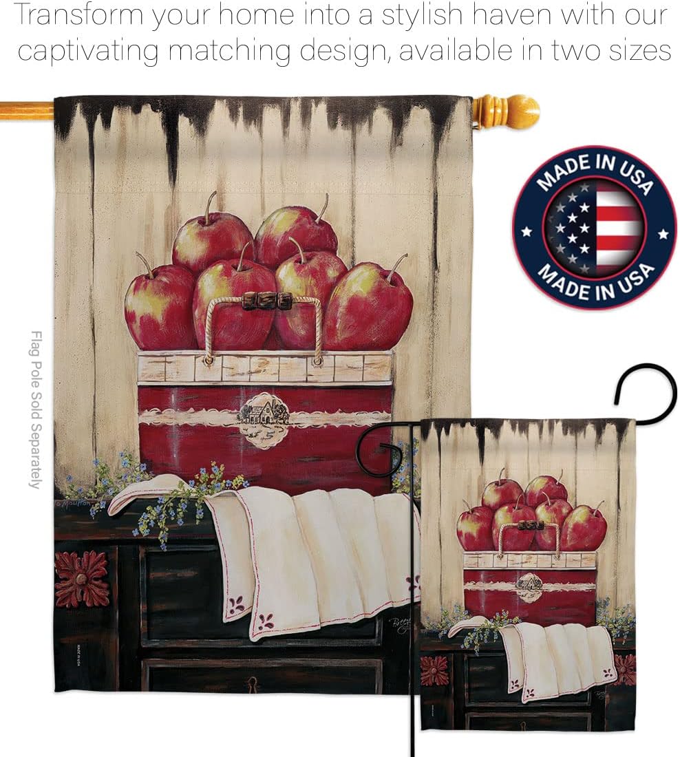 Breeze Decor H117046 Ruby Red Country Apple Food Fruits Decorative Vertical House Flag, 28" X 40", Multi-Color
