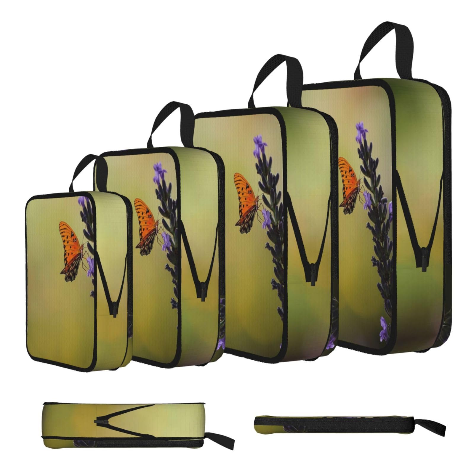 Flower Print 4 Set Compression Packing Cubes For Suitcases,Expandable Storage Bags Organizers