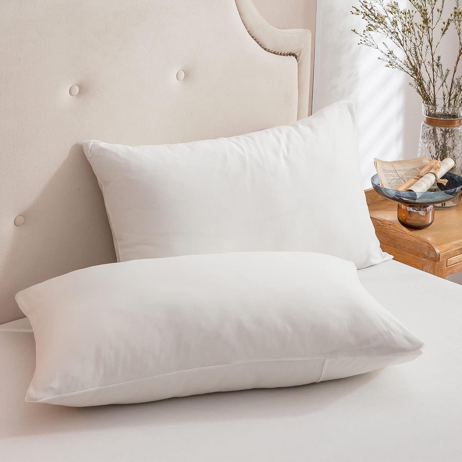 PURE ERA Jersey Knit Pillowcases 100% T-Shirt Cotton Super Soft Comfy Breathable, Set of 2, Standard 20" x 36", Solid Off White