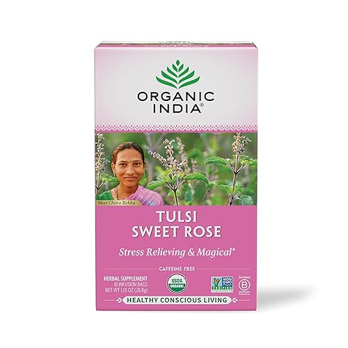 Organic India - Té orgánico de Tulsi, té de hierbas, 18 saquitos de infusión, 1 paquete