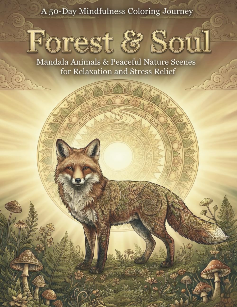 Forest & Soul: A 50-Day Mindfulness Coloring Journey,Mandala Animals & Peaceful Nature Scenes for Relaxation and Stress Relief,50 Illustrations