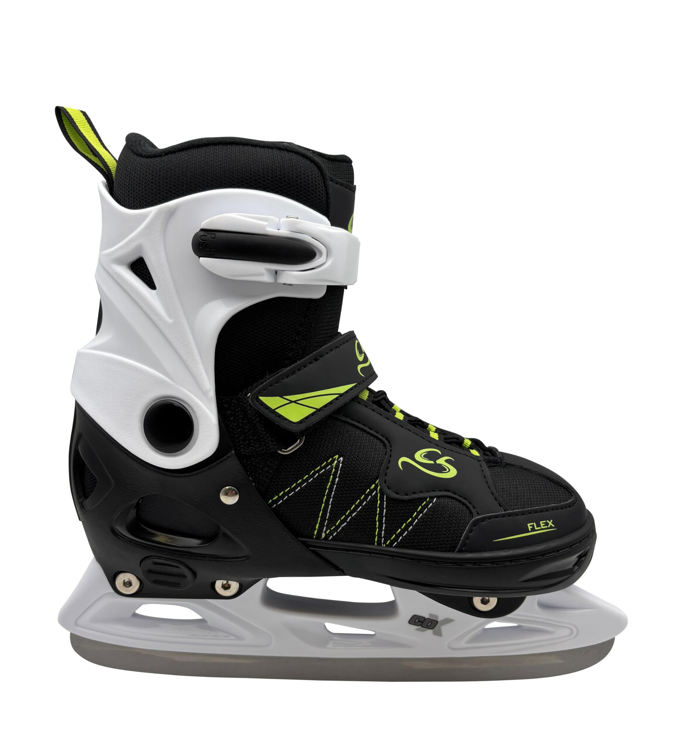 Cox Swain verstellbare Schlittschuhe Frosty, Eislaufschuhe für Kinder, Jugendliche und Erwachsene bis 100KG, vorgeschliffene Edelstahlkufe, Softboot, Black/Lilac Gr. XS (29-32)