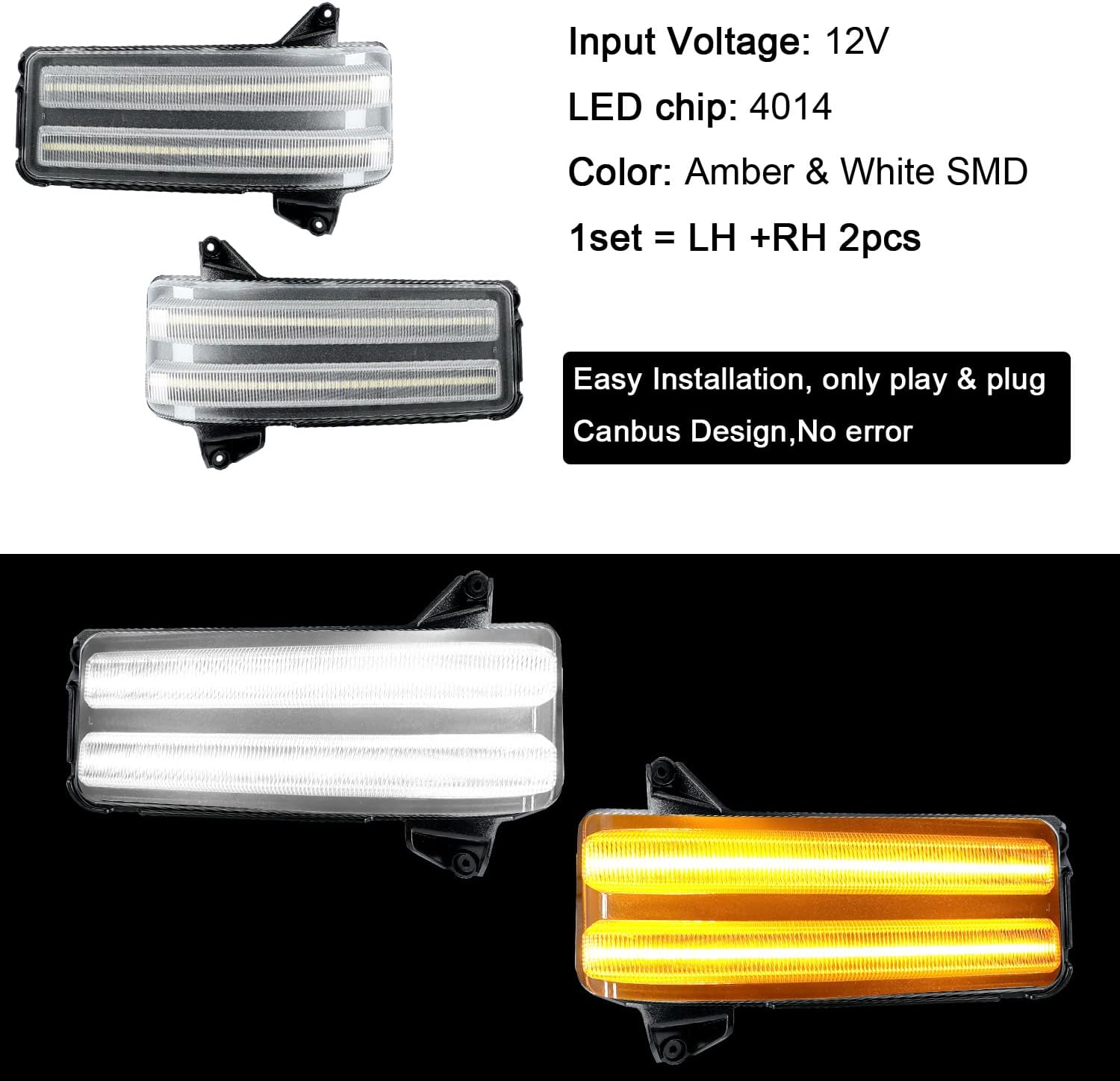 ROCCS LED Sequential Amber Turn Signal Lights for 2020-2026 Chevy Silverado/GMC Sierra 2500HD 3500HD, Switchback Tow Mirror Marker Lights White Parking/Cargo Lamps, Clear Lens
