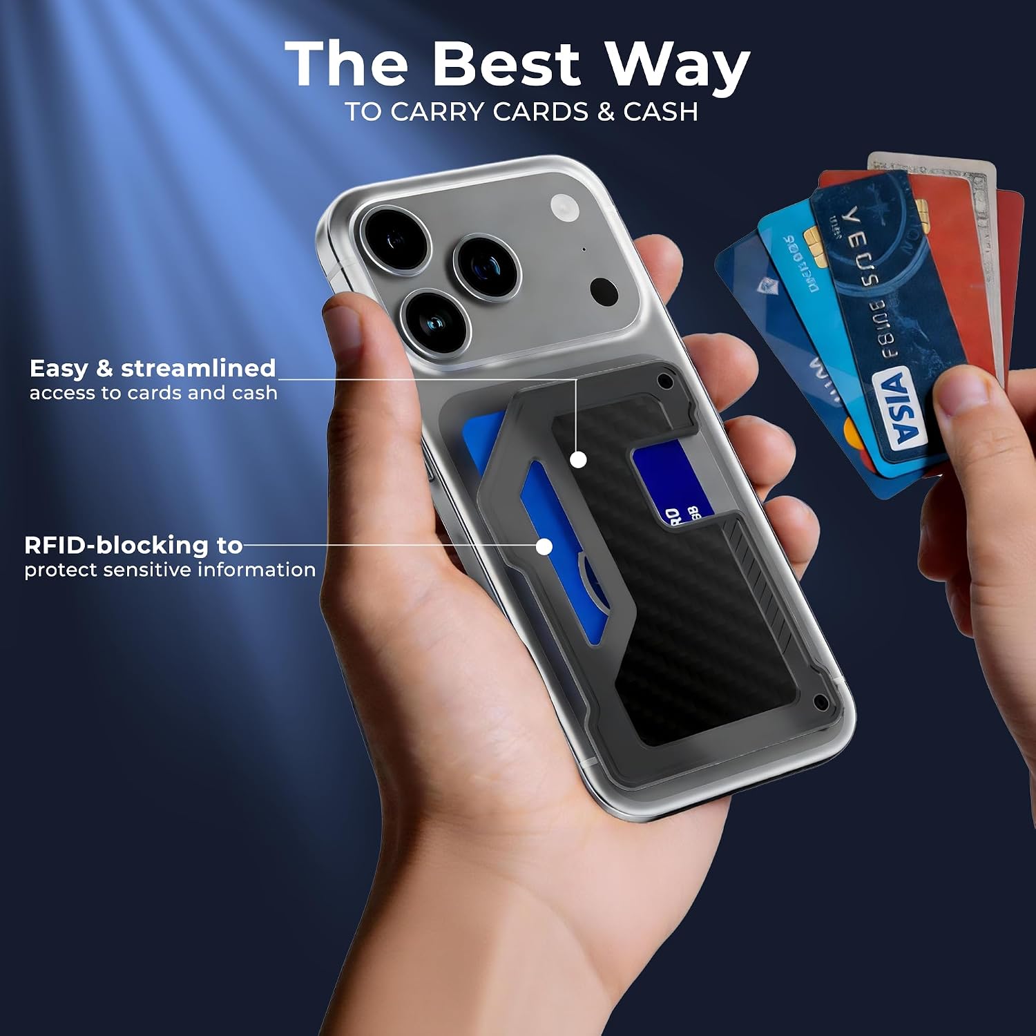 Shield Magnetic Phone Wallet with Steel RFID Blocking & Bulletproof Aramid Fiber, Compatible with iPhone 12/13/14/15/16/17 Series & MagSafe Cases，NOT for mini，Dark grey