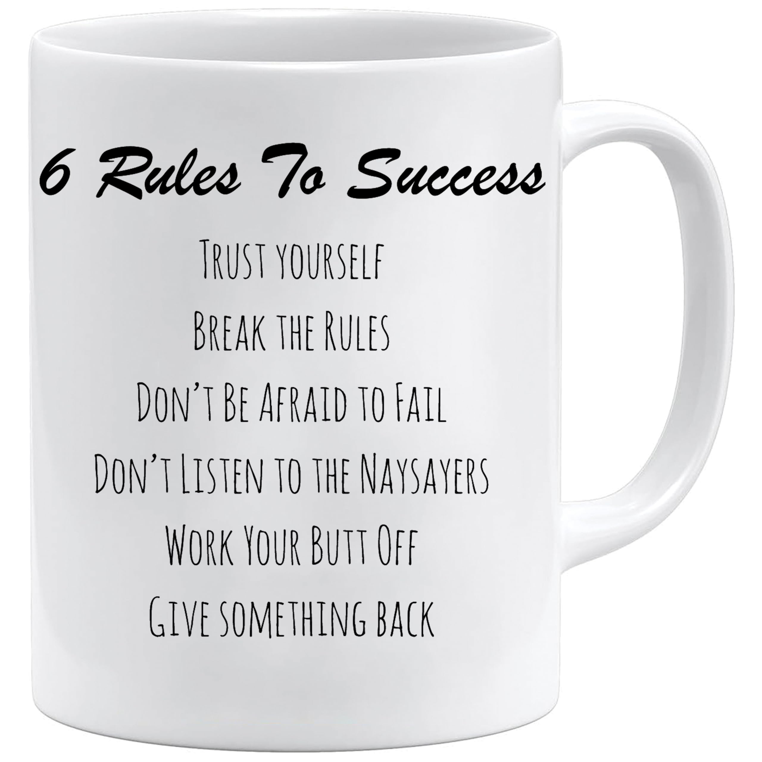 Acen Merchandise Women's Weiß Motivation Mug – 6 Rules To Success Coffee Cup – Inspirational Quote Ceramic Mug For Office Work Desk Gift