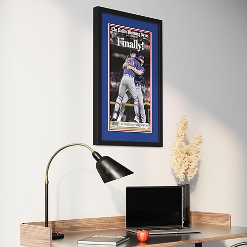 Miniatura 3 de Marco de 12 x 22 pulgadas para periódicos (negro)  Tapete doble de fotos azul sobre rojo  Marco de fotos resistente a los rayos UV acrílico