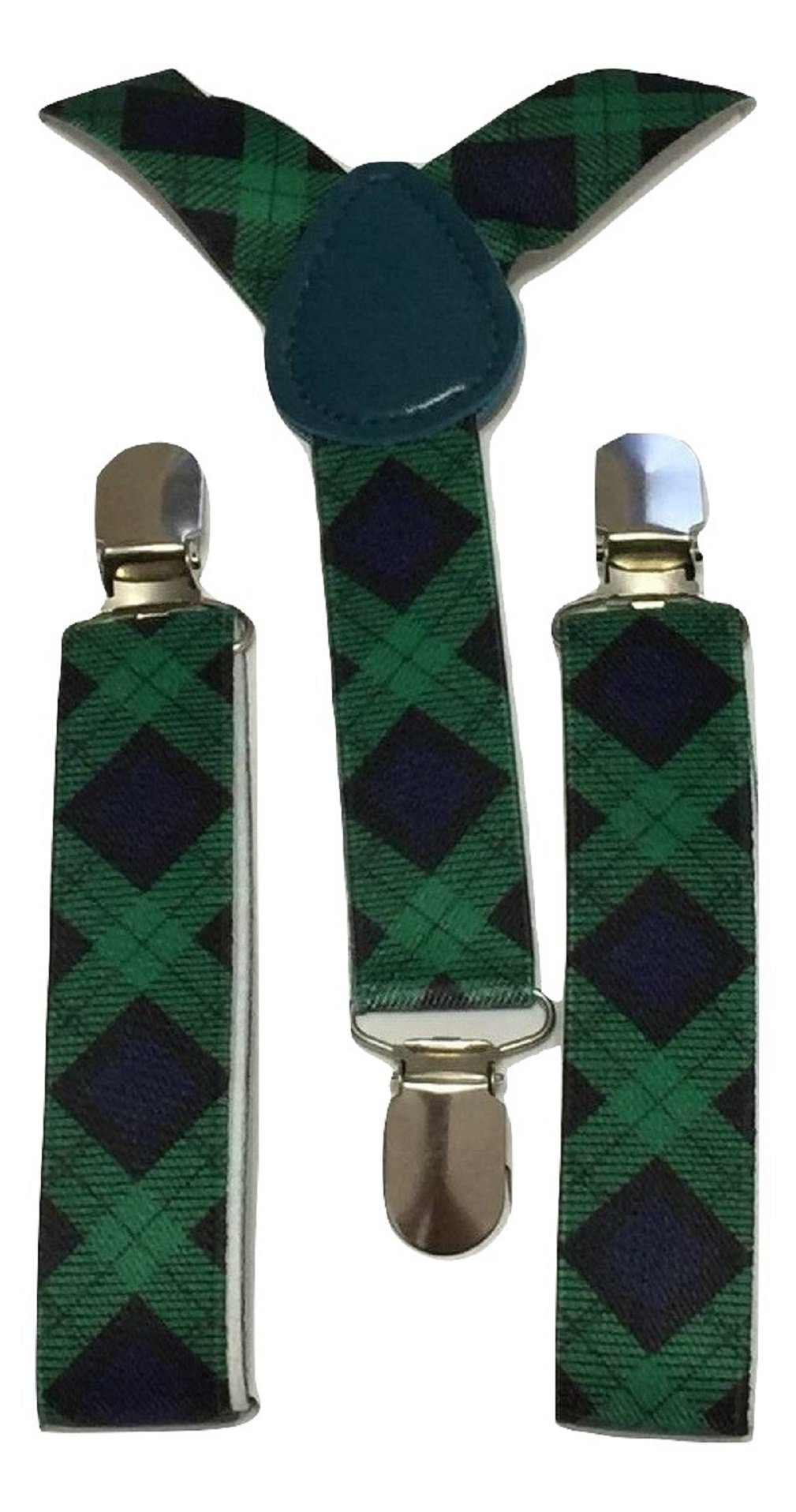 L&L® Adult Children Kid Boy Braces suspender Scotland Tartan Fancy Dress UK (Adult, green)