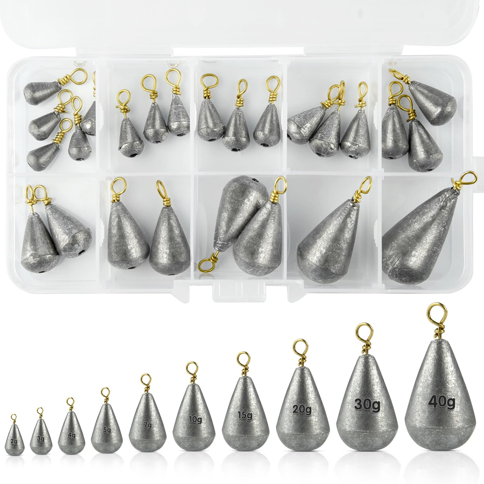 Peaken 25pcs Mixed Fishing Sinkers - Small Weights for River, Saltwater & Freshwater