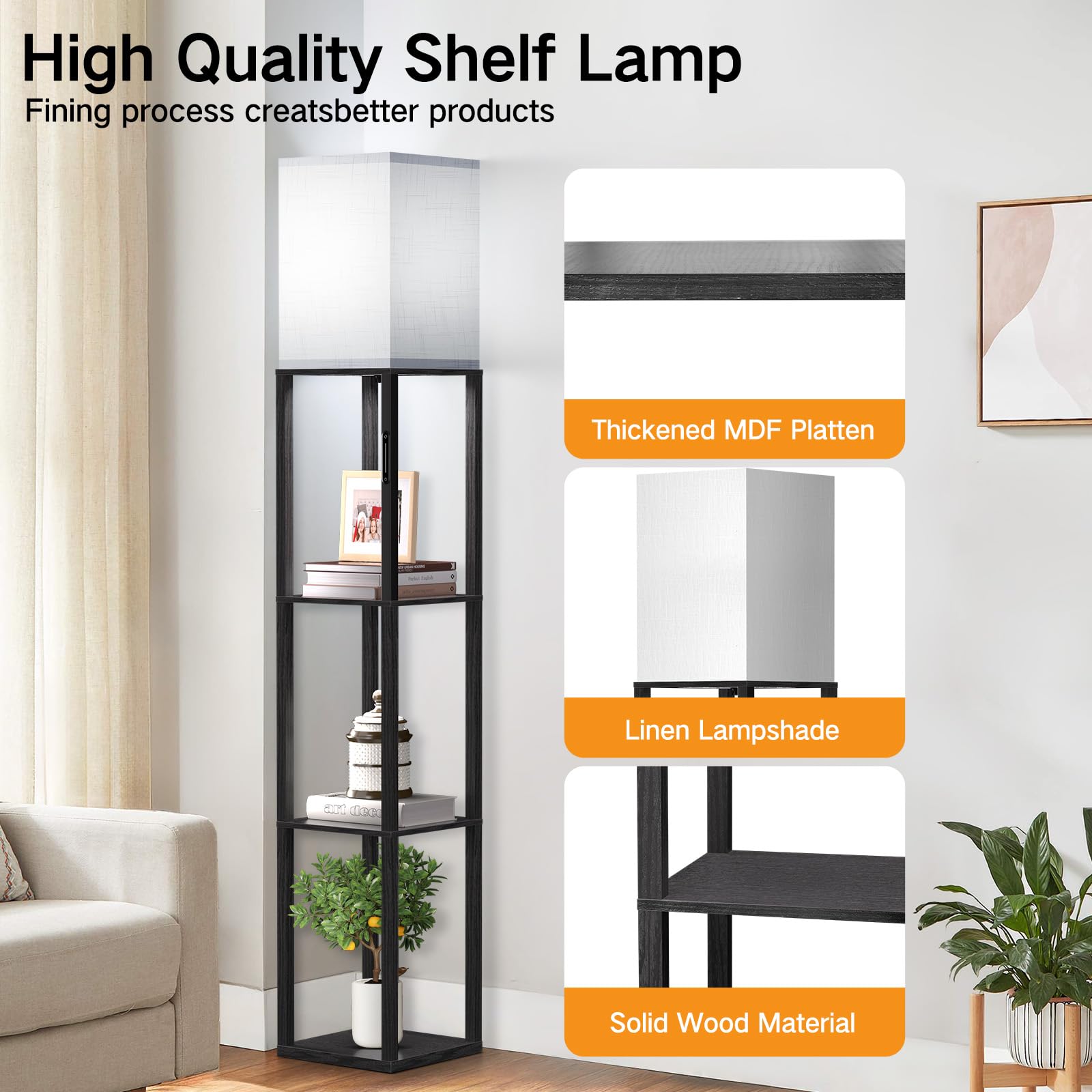 Lampadaire LED OUTON Avec Étagères - Dimmable, Télécommande, Ports USB/Type-C | 4 Températures Couleur Et Minuterie