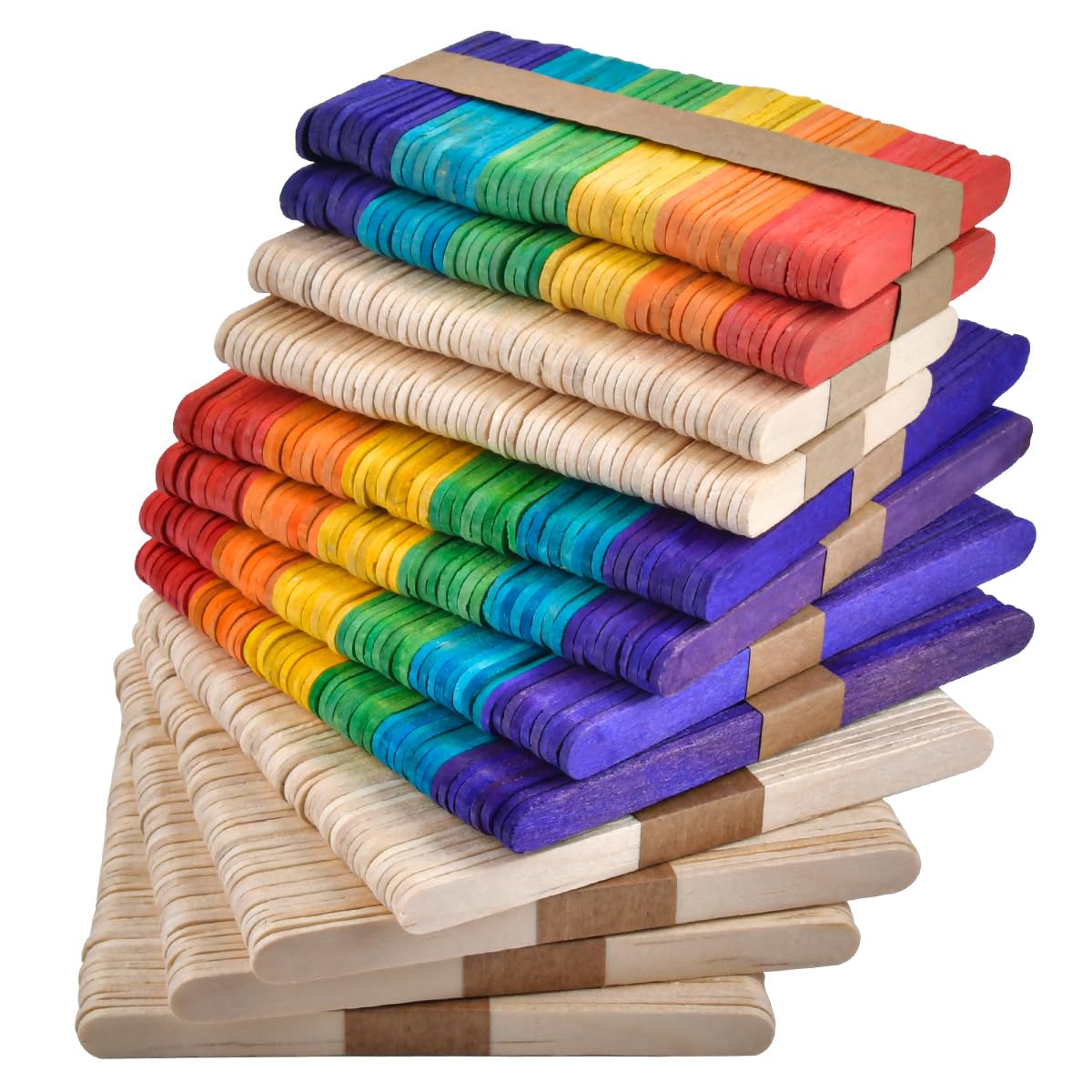 Mixed Coloured Lollipop Sticks for Crafts 600PCS, Wood Craft Sticks Colourful Popsicle Sticks Wood Lolly Craft Sticks Ice Cream Wooden Lollypop, Large Lollipop Sticks 4.5inch Mini Lolly Sticks 2.5inch