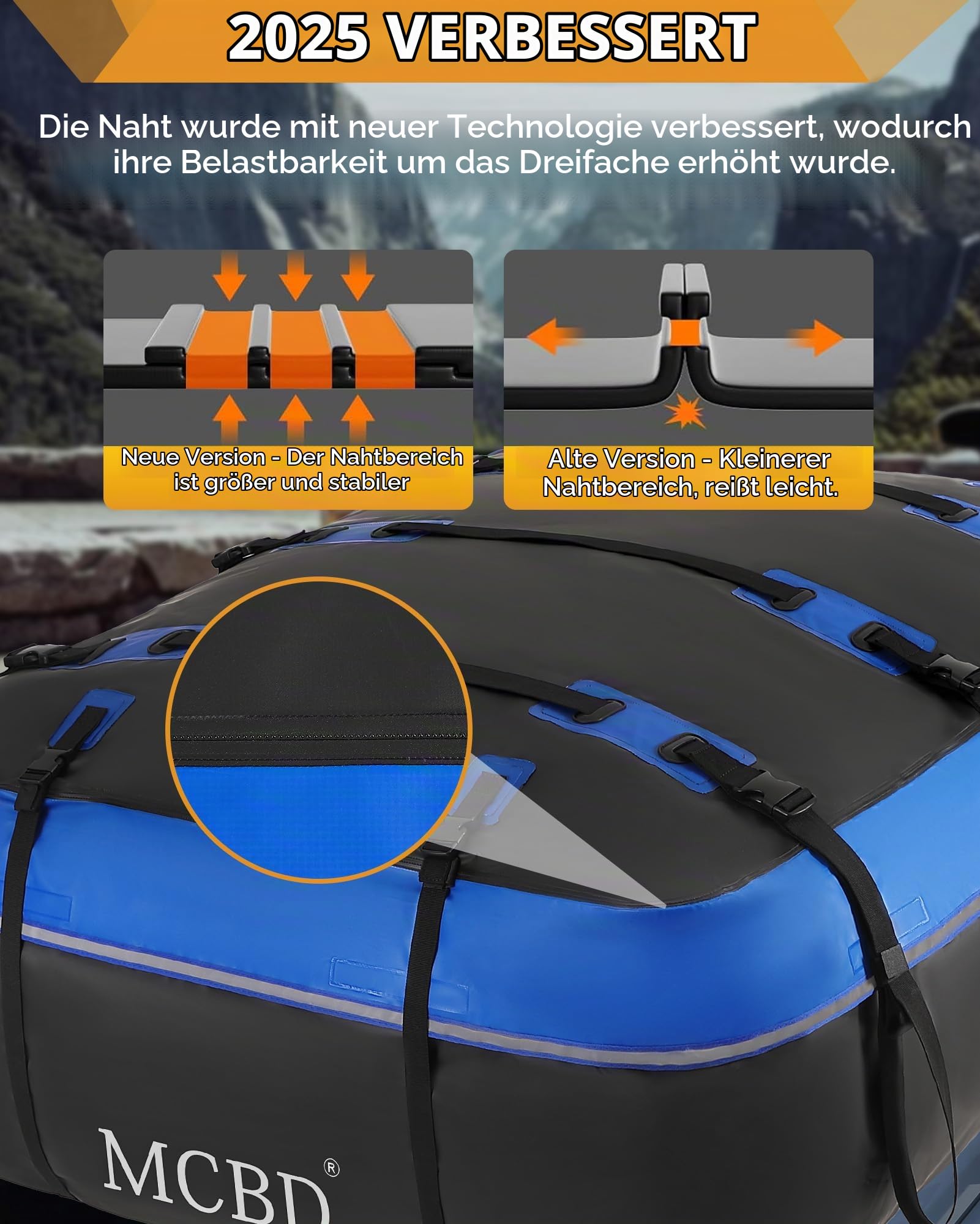 Dachbox Auto, 425L/15 Kubikfuß Verbessert Faltbare wasserdichte Dachtasche mit Anti-Rutsch Matte für Fahrzeuge SUV mit/ohne Dachträger