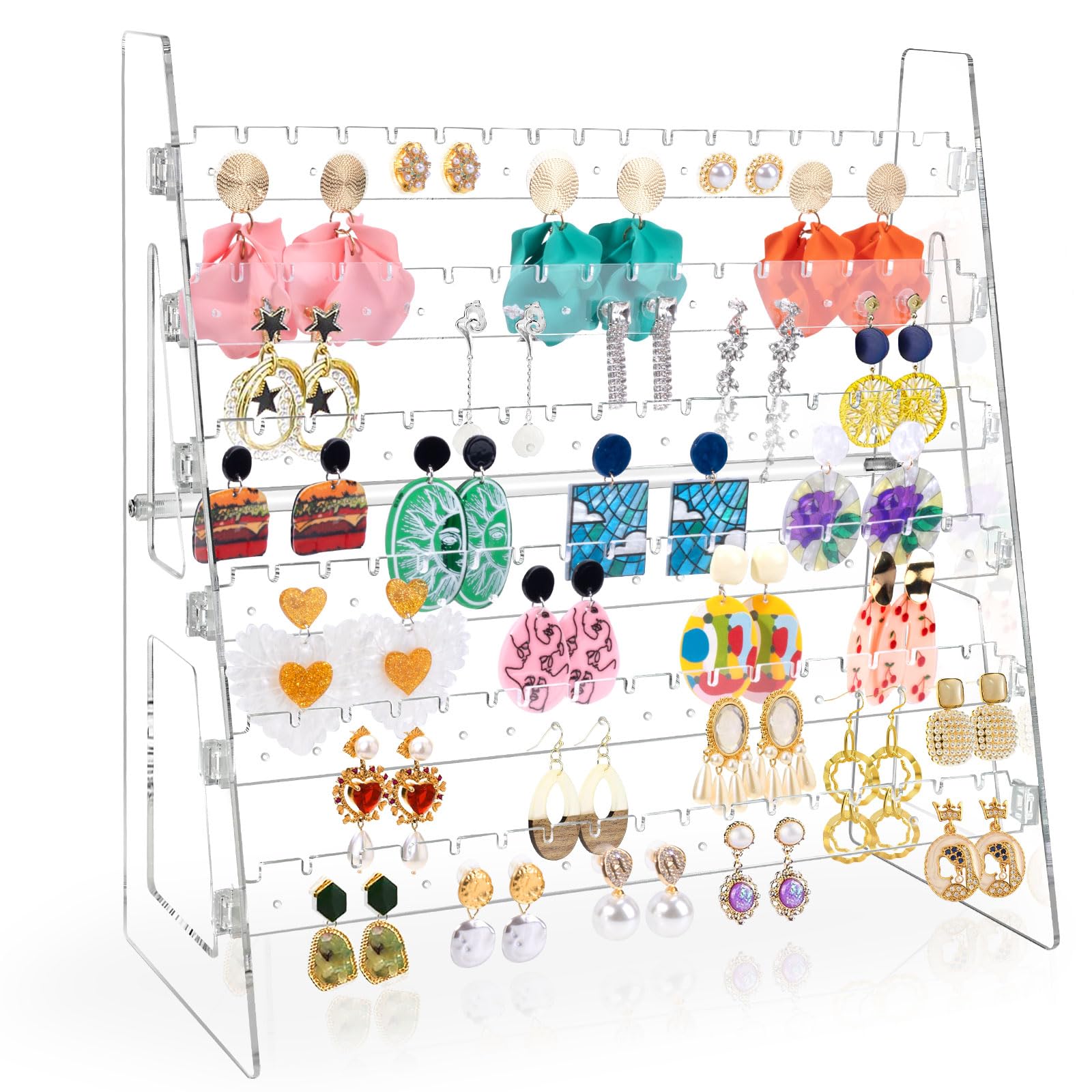 OAOLEER Acrylic Earring Holder Organizer, 6 Layer Earring Display Stand, Earring Storage Rack with 198 Holes, Necklace Holder Jewelry Organizer for Women Girls