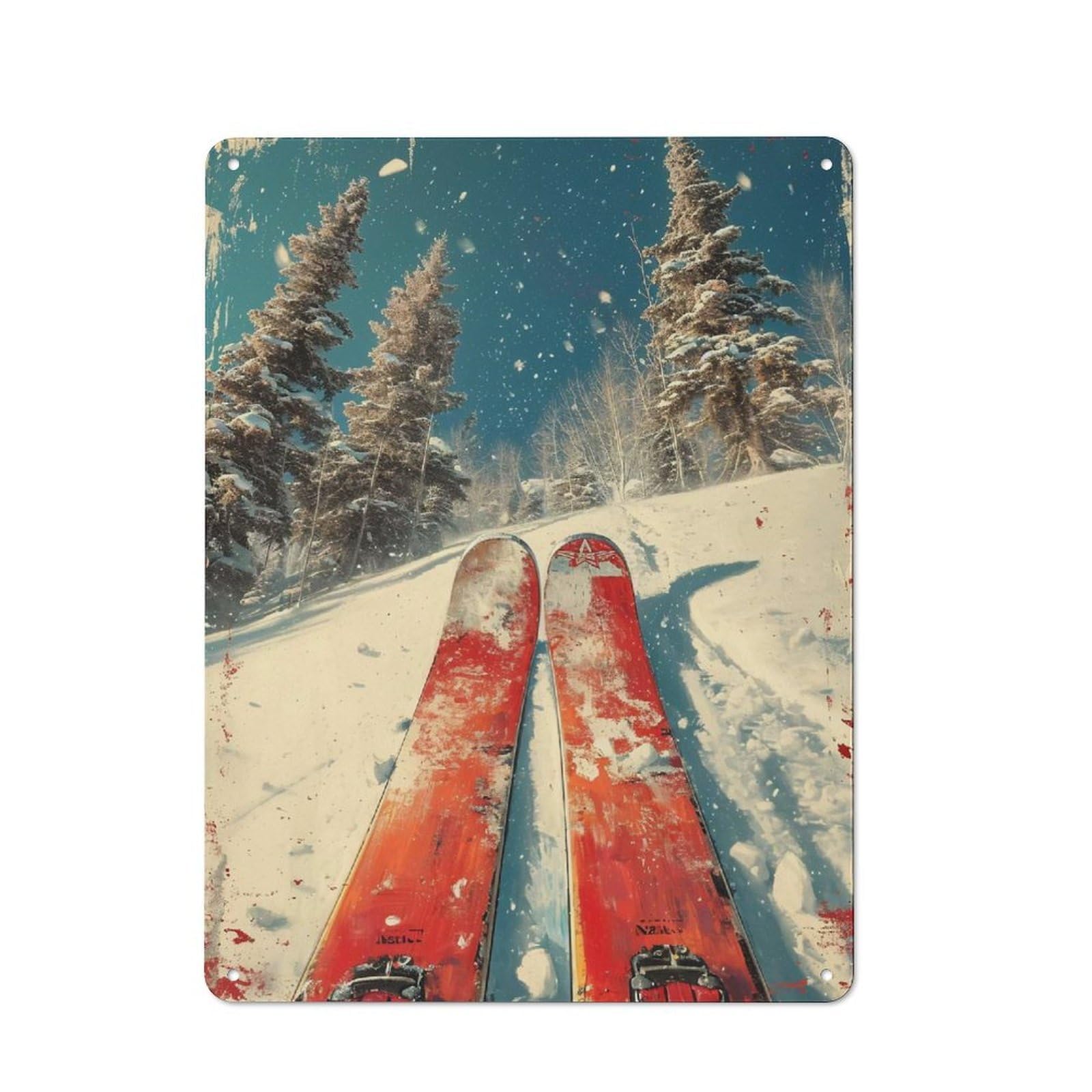 Junmoney Ski Vintage Skiing Retro-Style Metal Sign 40X30cm For Garage Or Workshop, A Moving-Home Gift For Collectors Of Tin Signs
