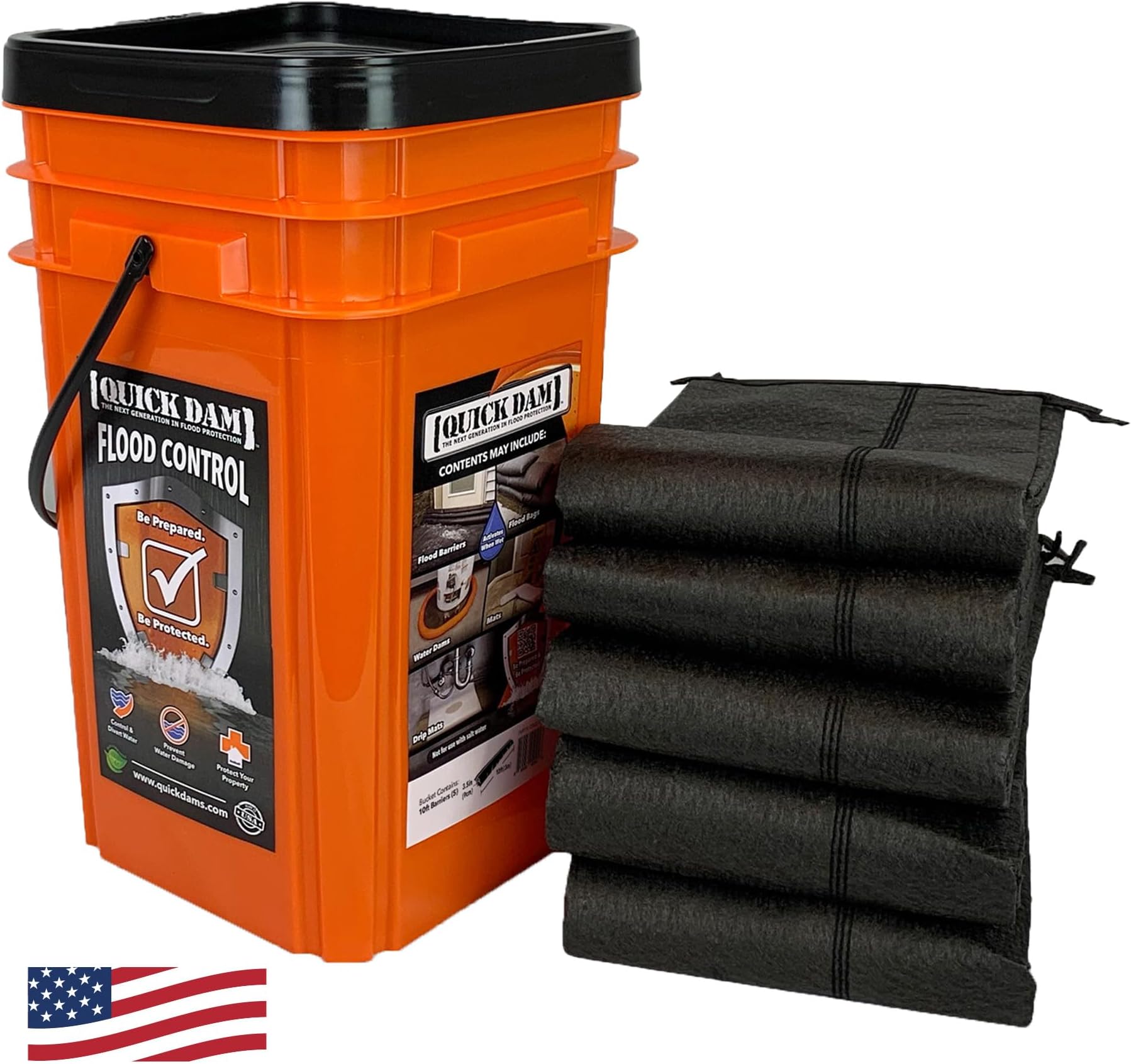 Quick Dam Grab & Go Flood Kit includes 5-10ft Flood Barriers in Bucket