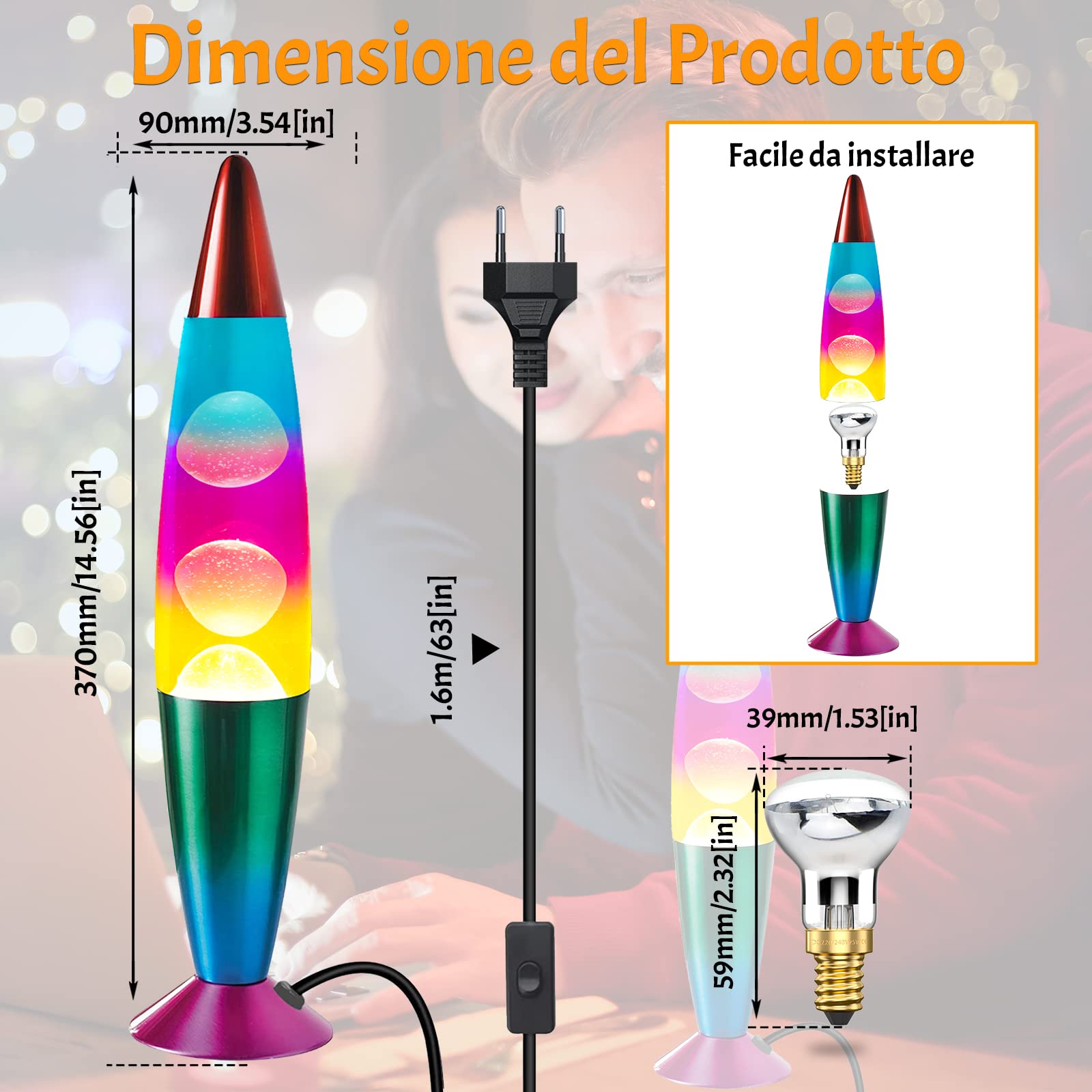 DoRight Lampada Lava Classica Colore Retrò Lampada Lava Lampada in Alluminio Lenitivo Movimento Lava Lampada per Rilassamento Tranquillo 13,38 Pollici con 2 Confezioni R39 25W E14 Lampadina