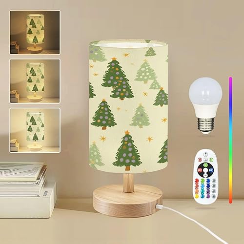 Miniatura 14 de Square Table Lamp for Bedroom Retro Groovy Seamless Vintage Print Style 70s 80s Beside Lamps Desk lamp with Wood Base Nightstand Lamps for Nursery