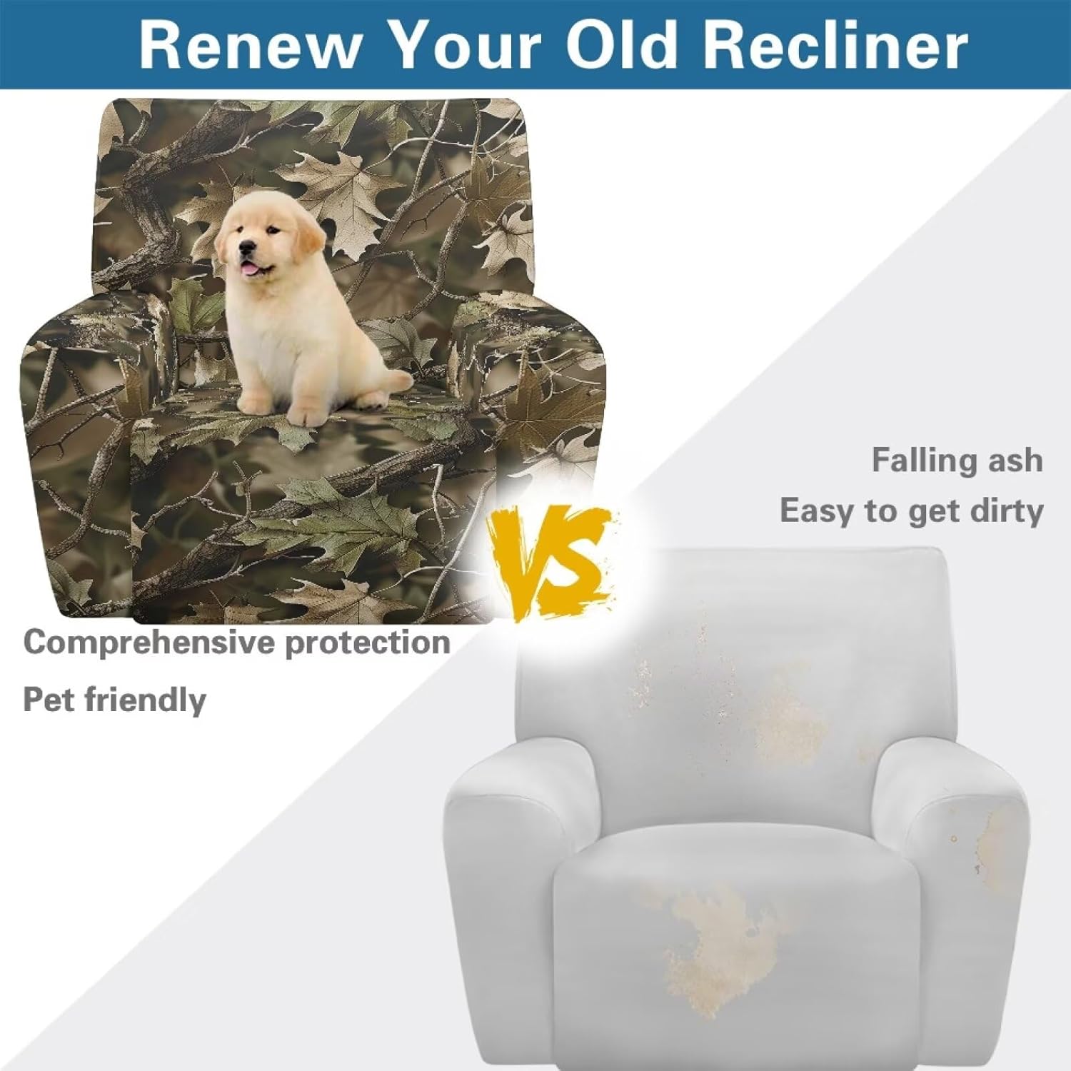 Chair Cover for Recliner Camo Slipcovers for Recliners with Side Handle Stretch Covers for Club Chair for Pet-Friendly Households Breathable
