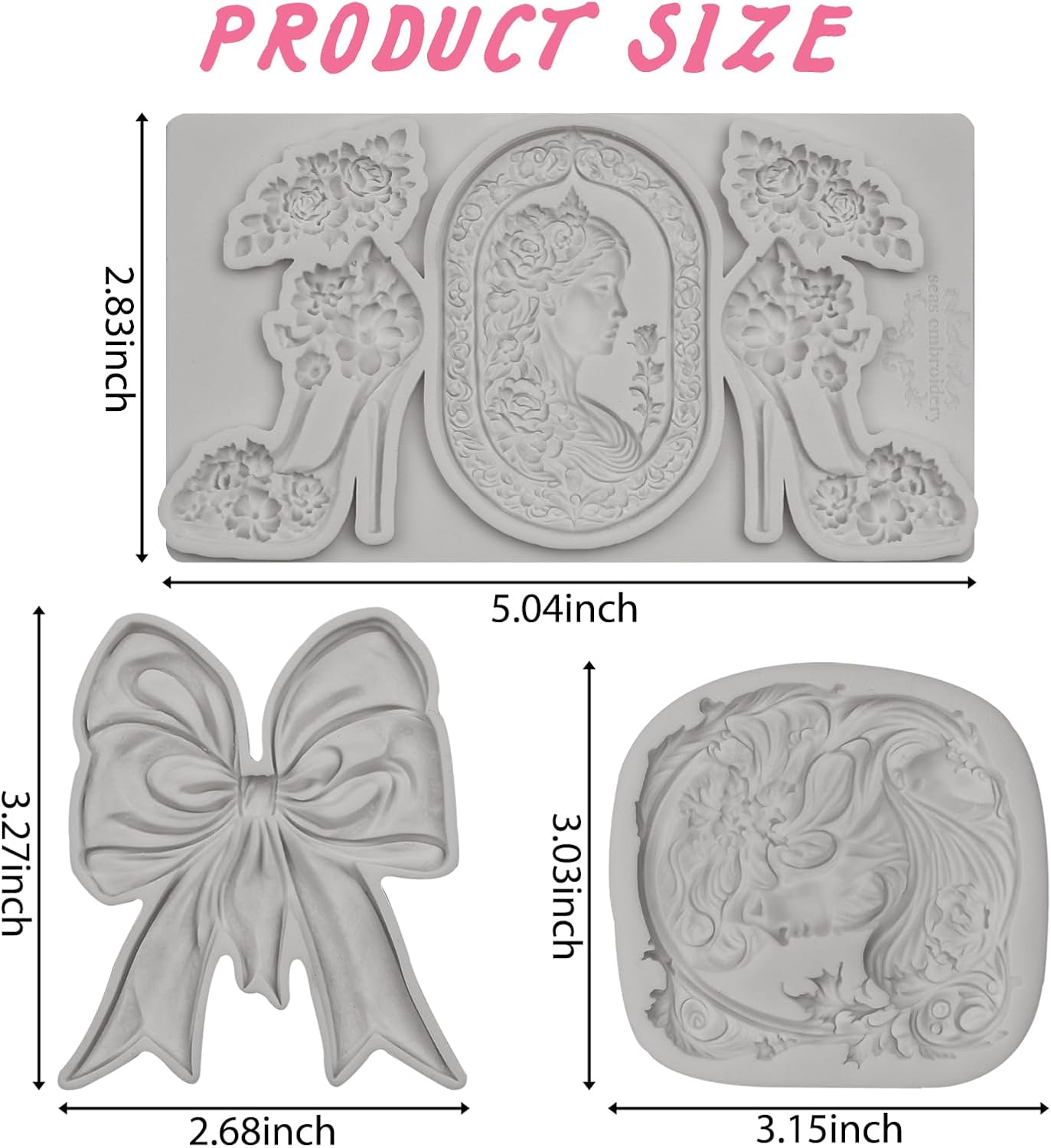 Lady Cameo Silicone Mold Art Molds for Polyclay Air Dry Clay High Heels Shoes Clay Molds for Crafts Bowknot Fondant Mold