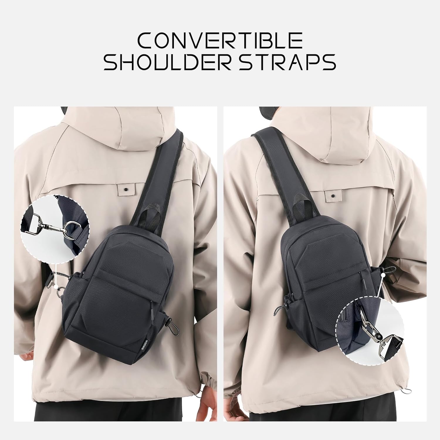 Anti-Theft Crossbody Sling Bag Casual Shoulder Hiking Backpack Motorcycle Chest Bag with Convertible Shoulder Strap - Image 5