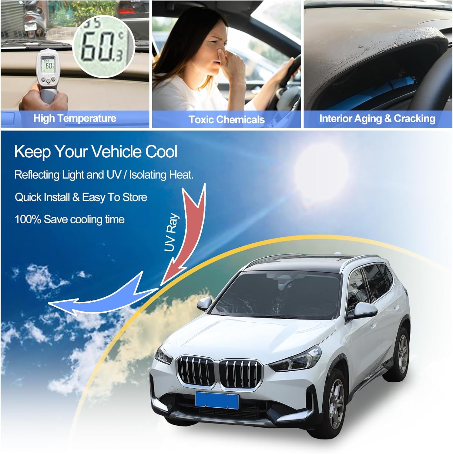 Front Windshield Sunshade for BMW X1 X2 U11 U10 2023-2024 Windshield Sun shade Sun Visor UV Blocker Privacy Protector Custom Sunscreen Heatshield Keep Your Vehicle Cool Lightweight & Portable (Black1)