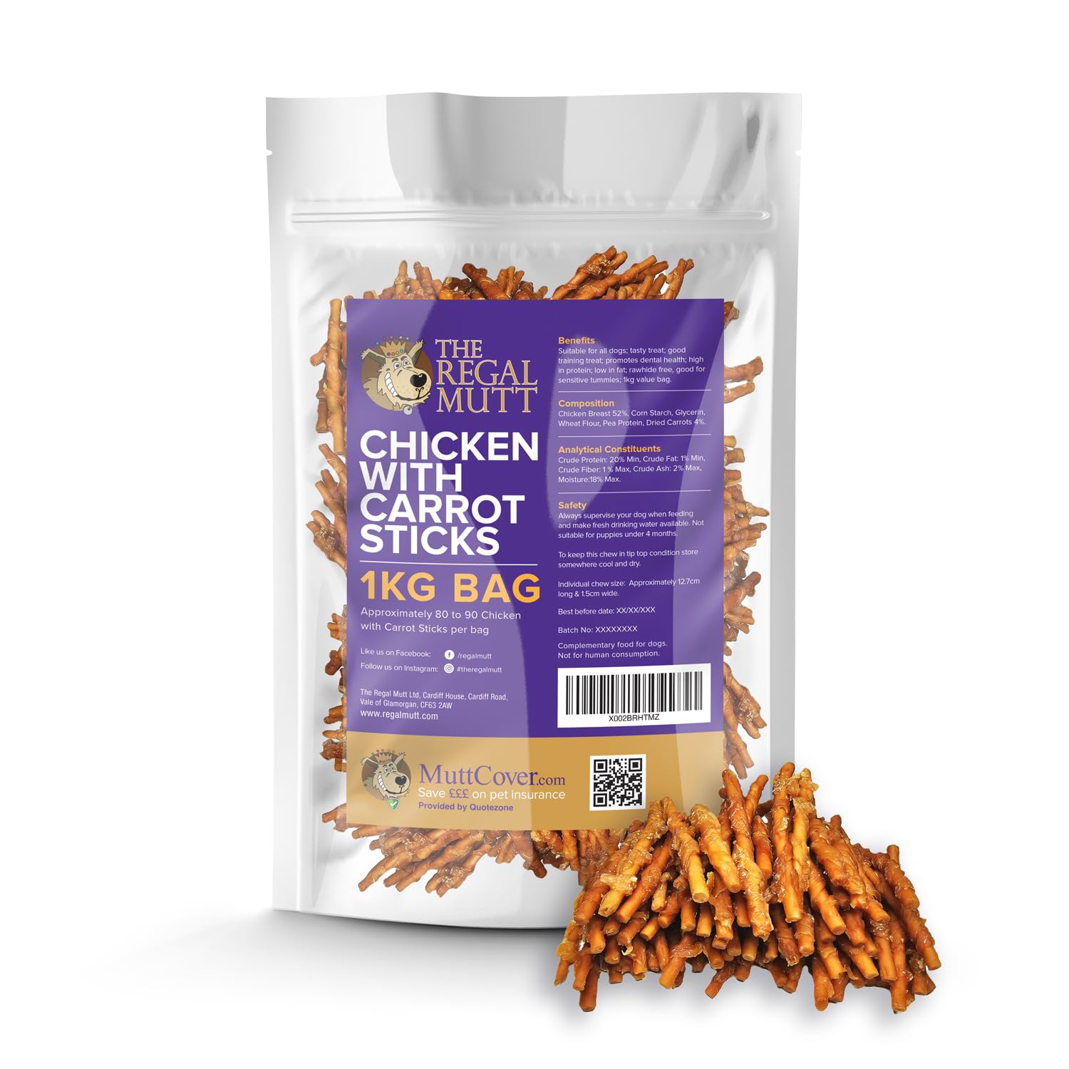 The Regal Mutt - Chicken & Carrot Sticks - 1kg Bag, 1 kg (Pack of 1)