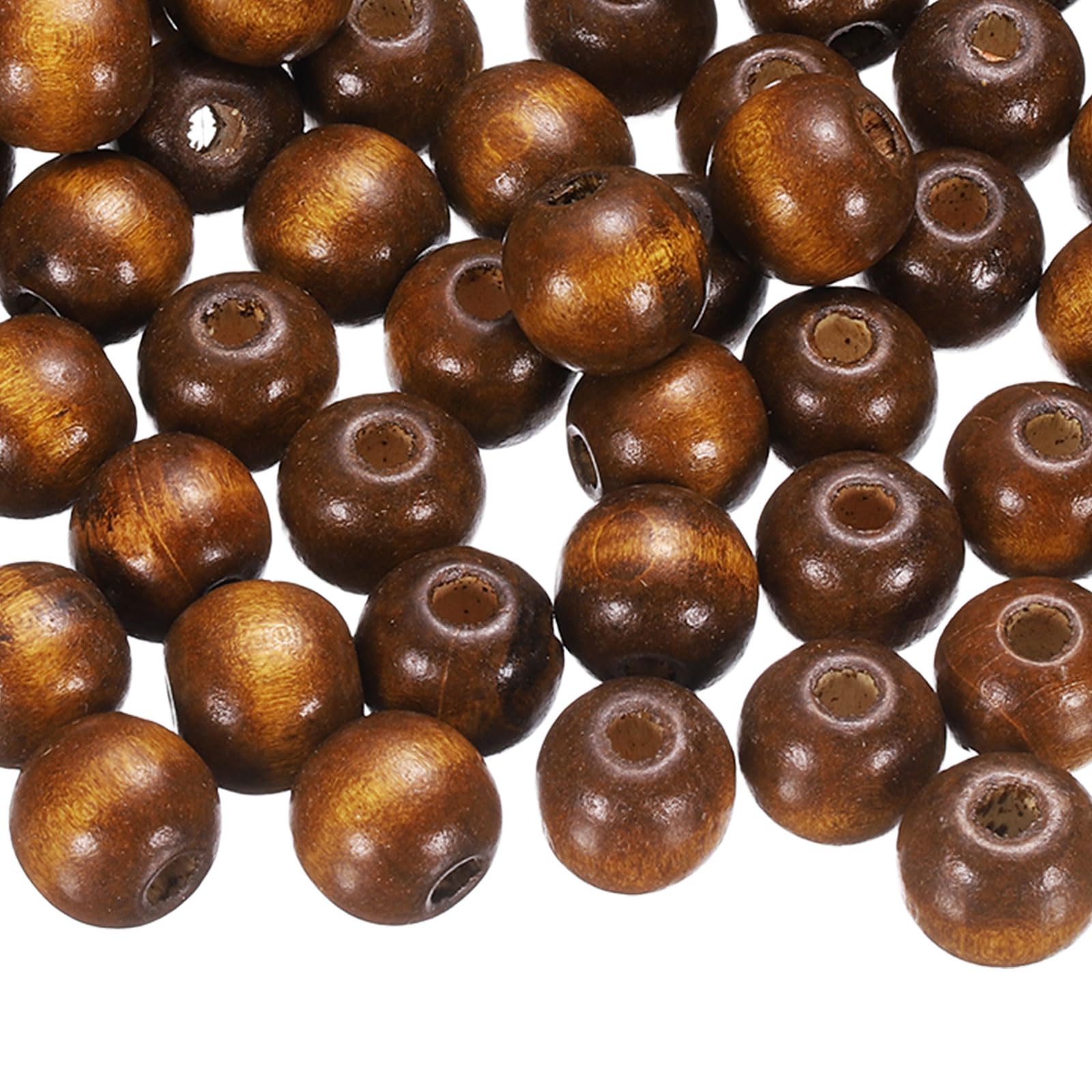 sourcing map 200 Pcs Large Hole Wooden Beads, 15 x 16mm Unfinished Natural Round Wood Spacer Beads Hair Braid Barrel Bead for DIY Crafts Hair Macrame Jewelry Making, Brown
