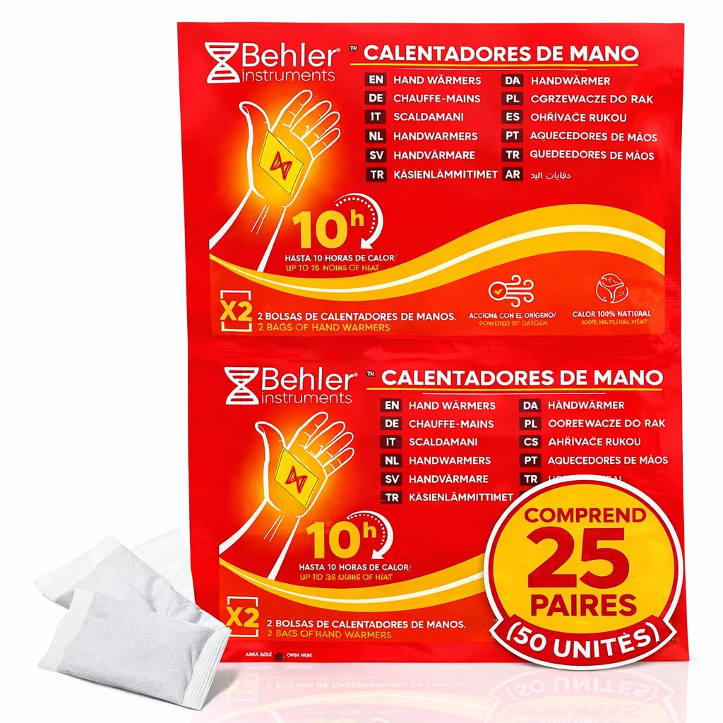 Chauffe-Mains Jetables (25 Paires) – Chaleur 8 à 10h – Activés par l’Air, sans Piles – Chaufferettes Naturelles pour Gants, Poches, Hiver, Ski et Activités Extérieures