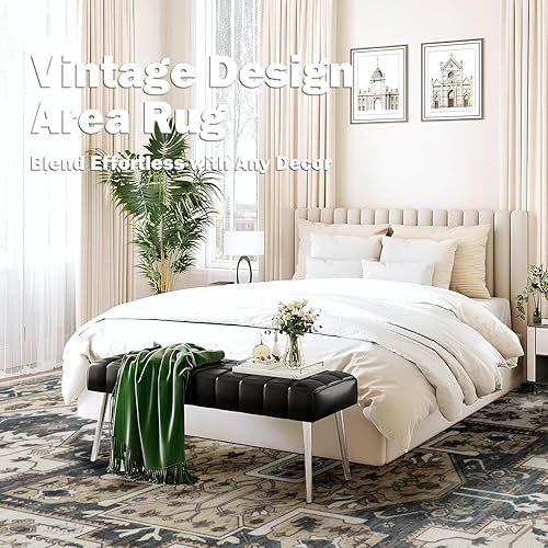 Miniatura 6 de Alfombra lavable para pasillo de 2 x 7 pies, estilo bohemio, vintage, con parte trasera de goma, antideslizante, alfombra floral para pasillos,