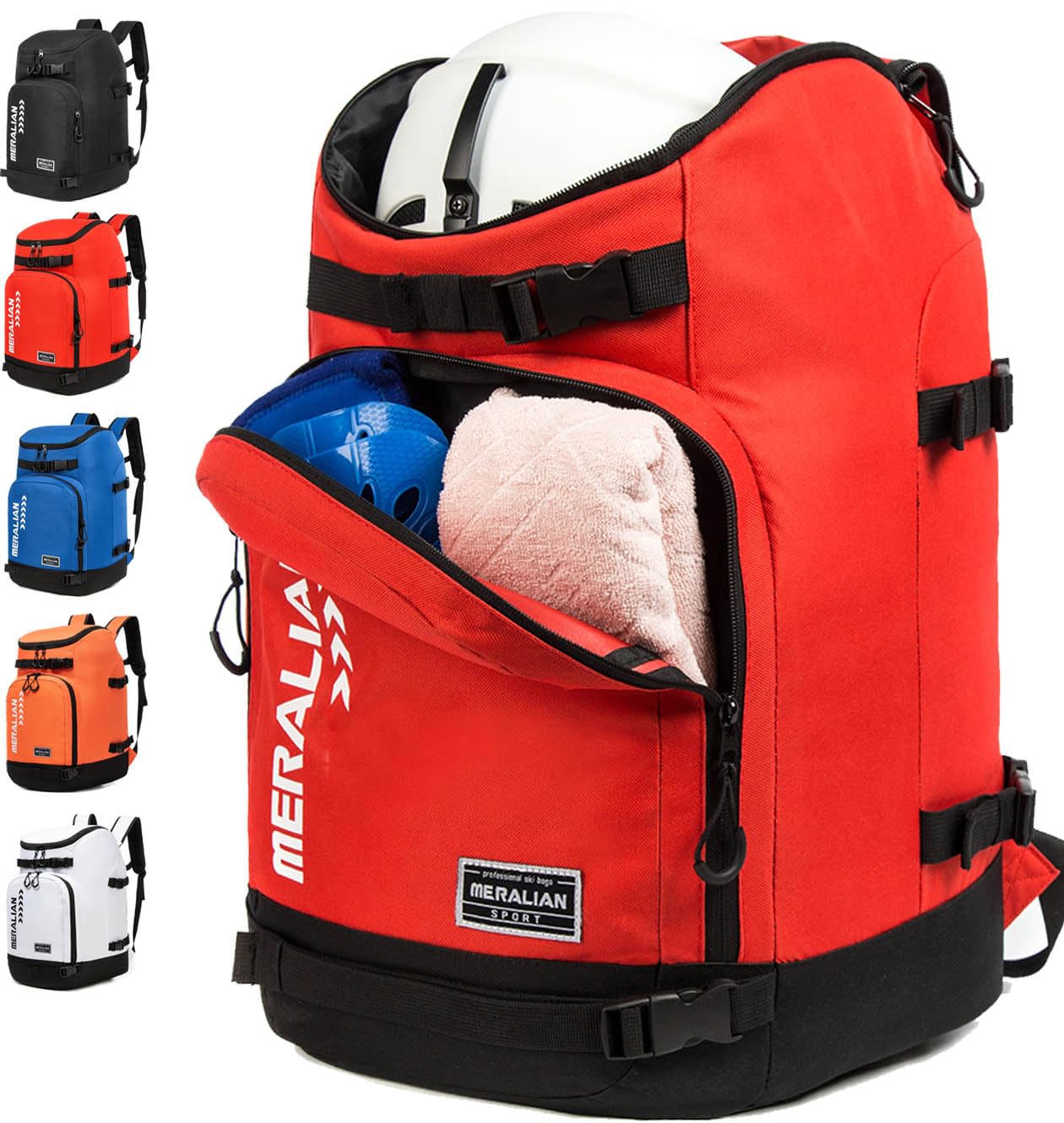 Mochila de esquí impermeable de 50l para botas de esquí casco y snowboard rojo 8