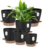 12" 10" 9" 8" Self Watering Pots with Water Level Indicator, Large Plastic Planters Set with Mesh Drainage Hole and Removable Saucer Reservoir, Big Flower Pot for Indoor Outdoor Plants - Black