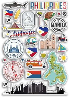 A4 Sticker Sheet Philippines Landmarks Vinyl Stickers - Manila City Map Airport Stamp Skyline Flag Travel Holiday Culture Aesthetic #79990