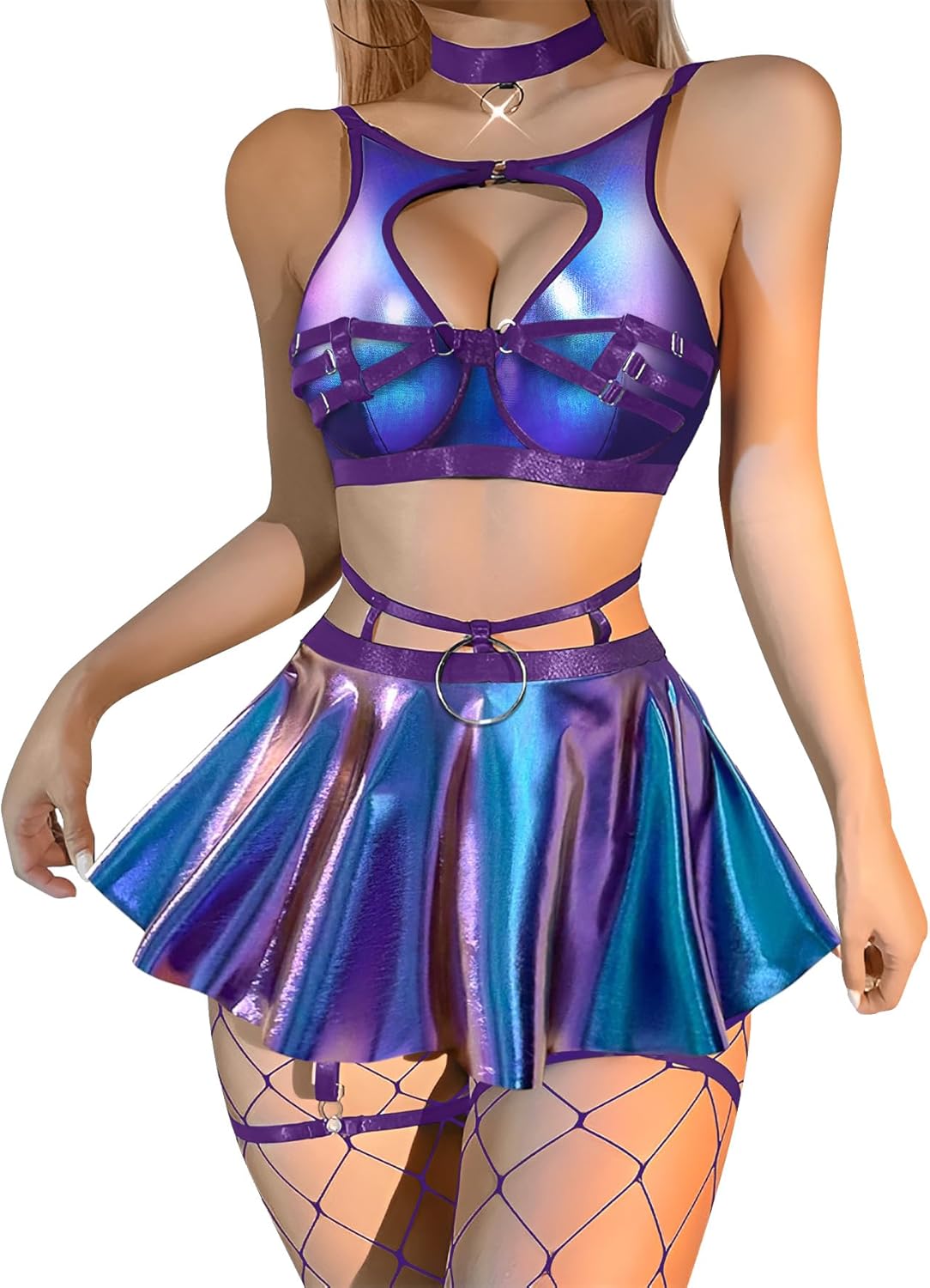 Lilosy Sexy Stocking Chocker Strappy Underwire O Ring Push Up Garter Belt Women Skirt 5 Piece